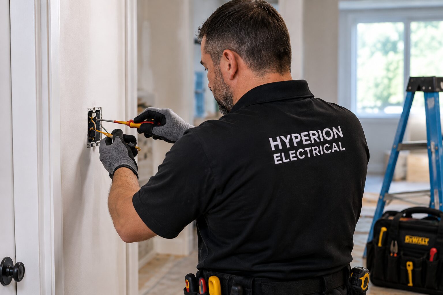 Man performs electrical work in a home.